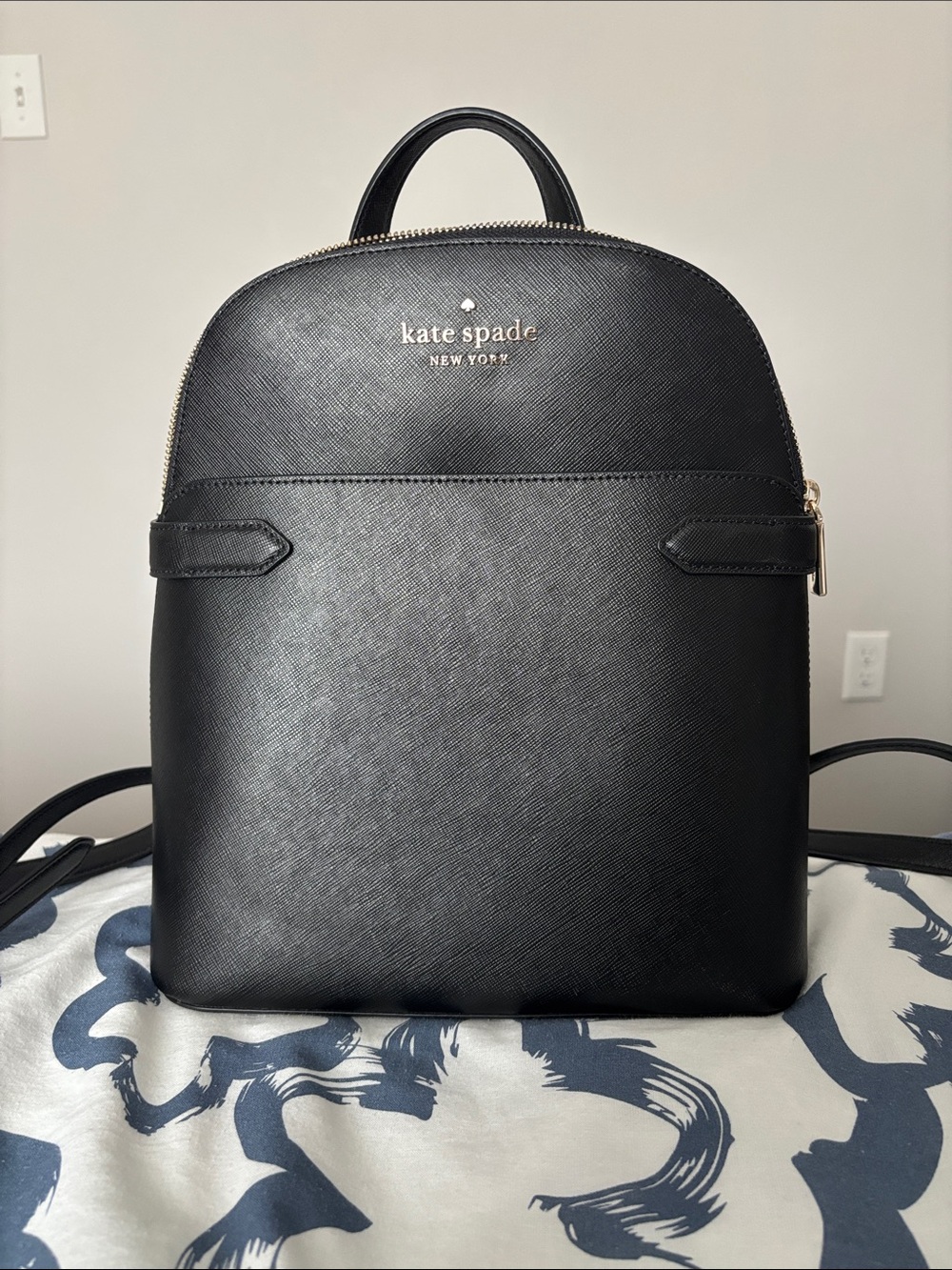 kate spade Black Saffiano Leather Backpack with Gold Hardware
